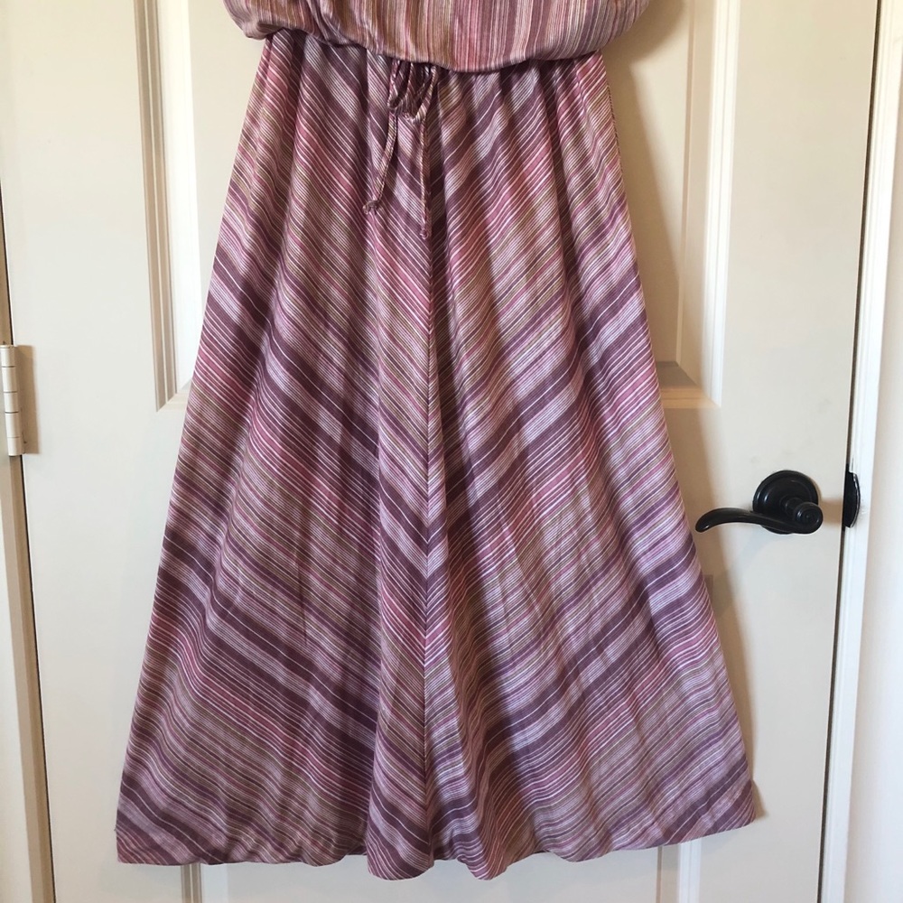 Vintage 70s Striped Knit Midi Dress Mauve Pink A-Line Academia Secretary Sz 16 - Picture 3 of 8